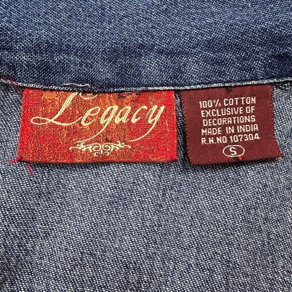 Legacy Denim Patchwork Embroidered Jacket Boho Festival Artsy Small - Picture 15 of 16